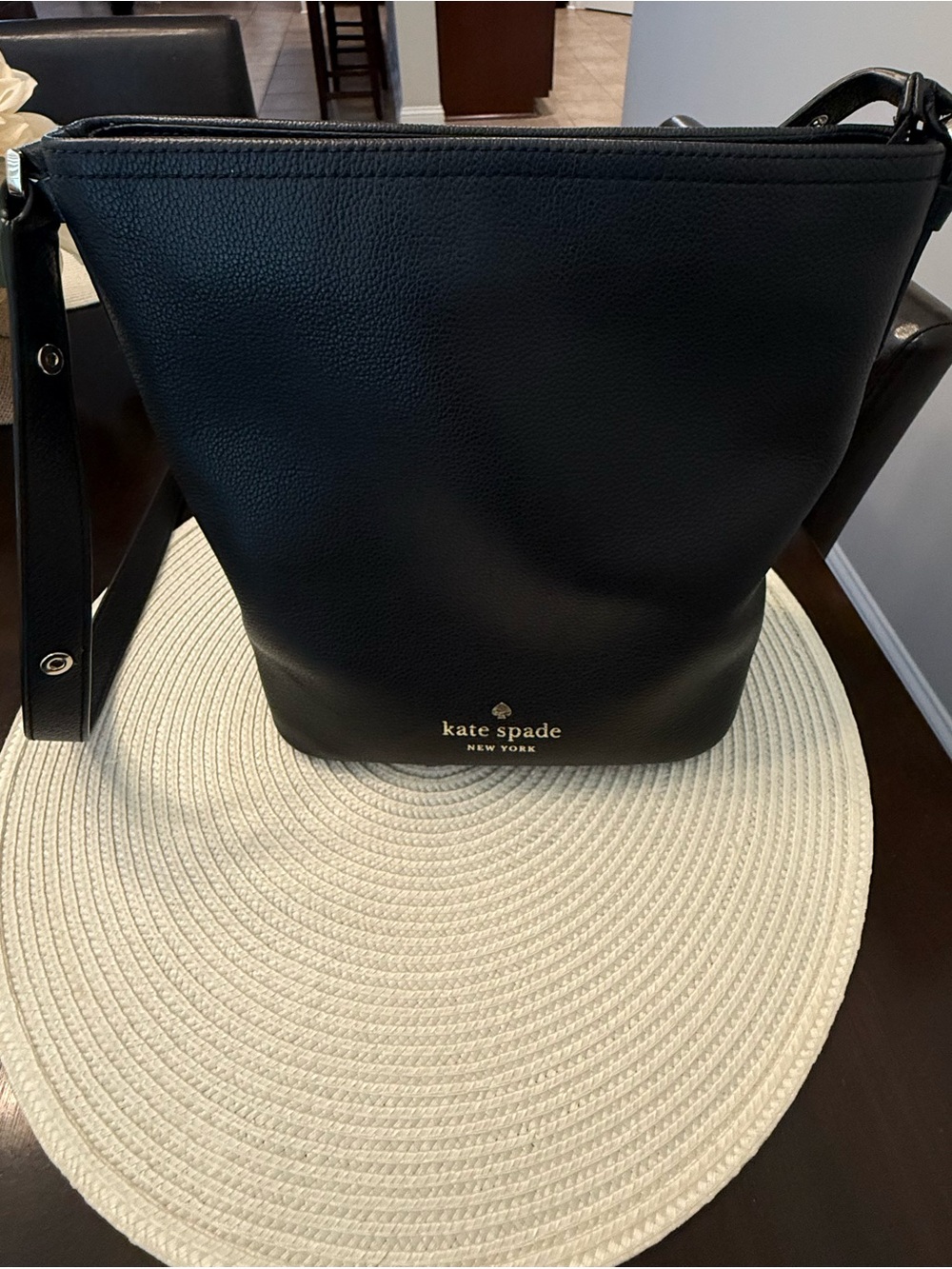 kate spade Black Pebbled Leather Crossbody Bucket Bag